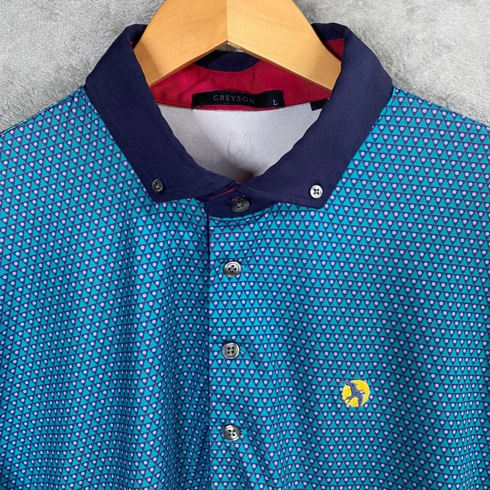Greyson Golf Polo Shirt Mens Large Geometric‎ Print Performance Stretch Preppy